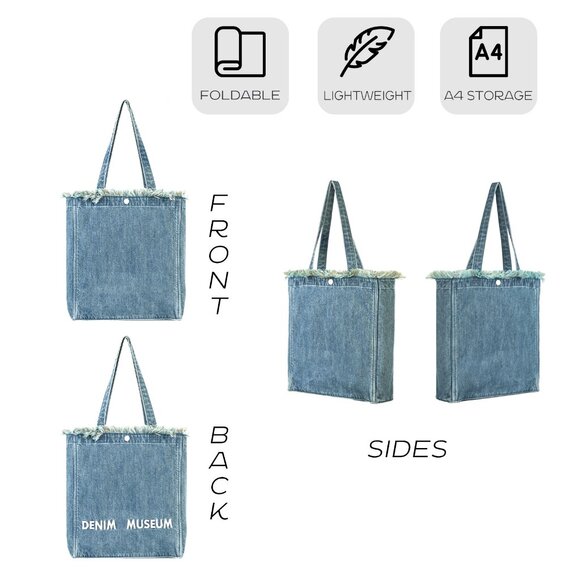 Brand New with Tag - Forest-Inspired Green Fringe Boho Denim Tote Bag - Picture 3 of 8